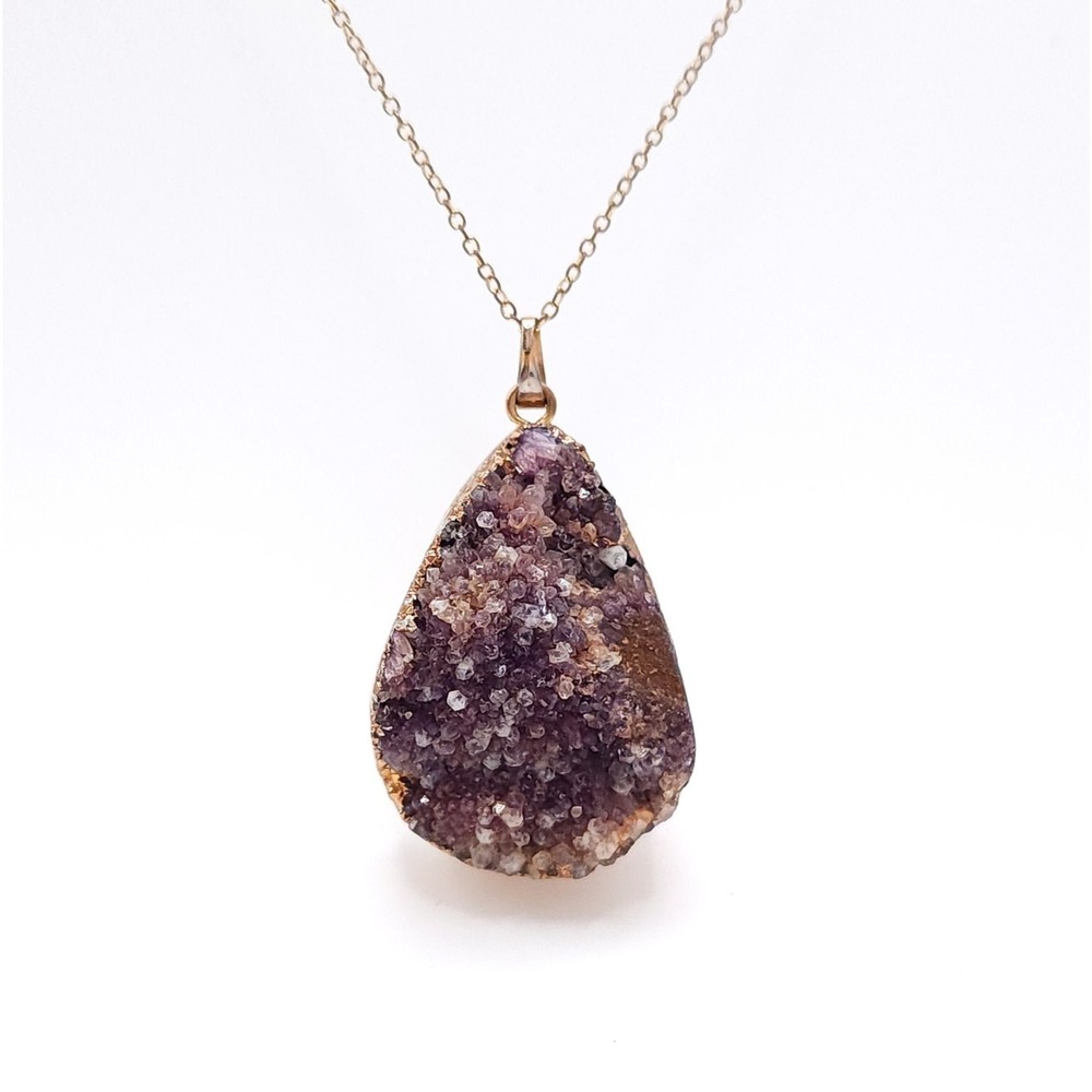 Amethyst Druzy Necklace Gold Filled Geode‎ Slice 30in
